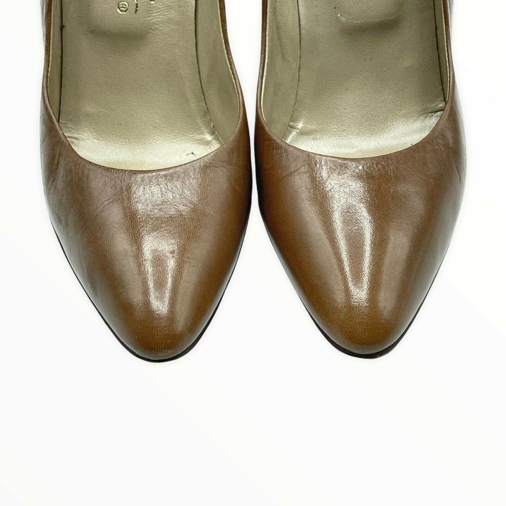 Garolini Vintage Leather High Heels Studs Brown Size 6.5 Women Pumps Spain - Picture 3 of 6